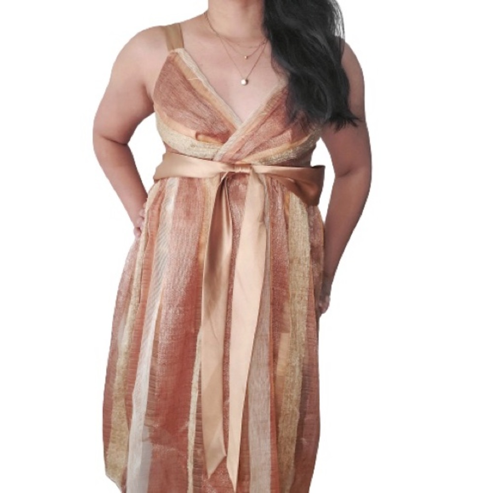 Party Dress Sleeveless Gold Midi Sash Size XS